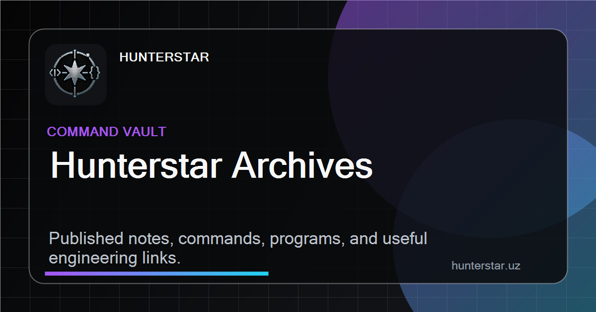 Hunterstar Command Vault archives preview showing saved commands, notes, programs, and useful engineering links